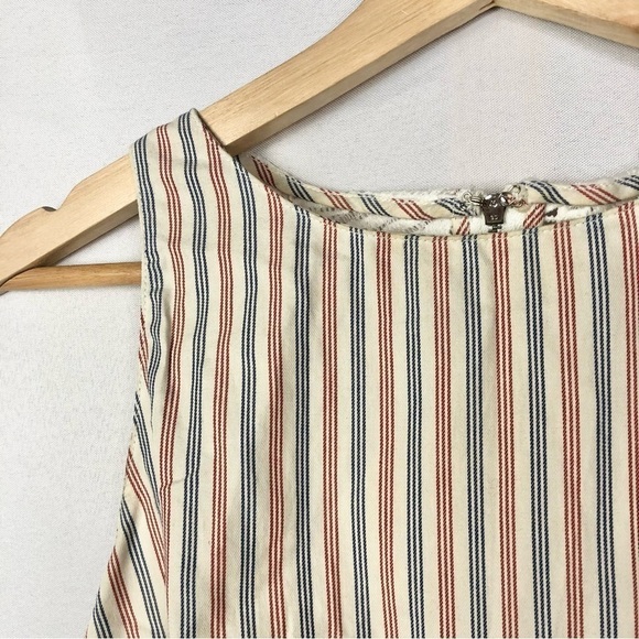 Line + Dot Red & Blue Barber Stripe High Neck Crop Tank Top S - Picture 3 of 3